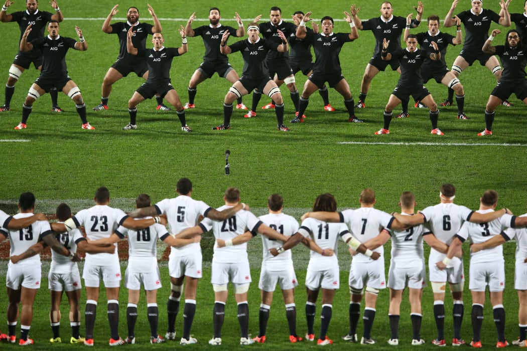 The All Blacks perform the haka during the third rugby test against England at Waikato Stadium in Hamilton during the Steinlager Series - 21 June 2014.