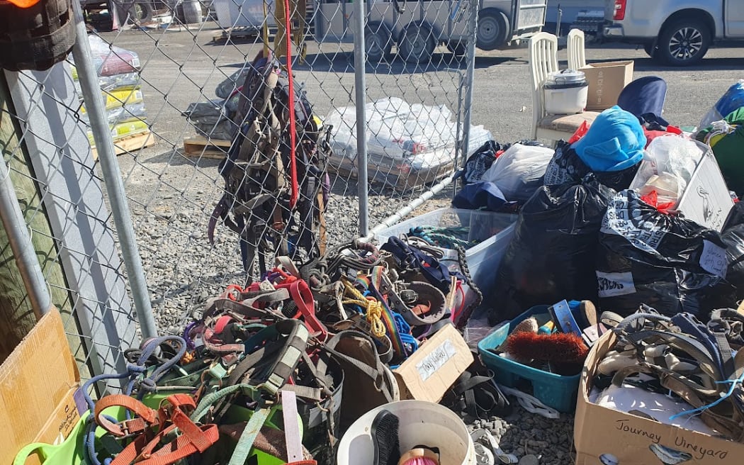 Halters, wash for horses suffering from mud fever and covers are among goods arriving for animals which survived the floods in Hawkes Bay after Cyclone Gabrielle