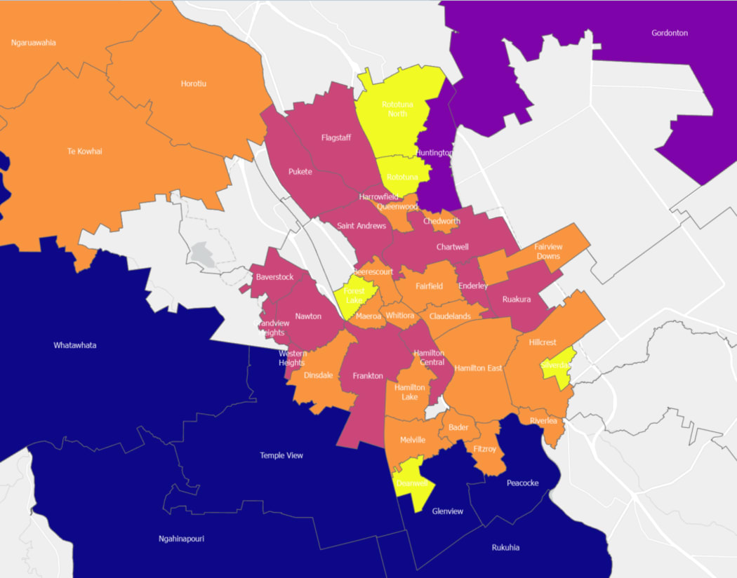 Hamilton suburbs neighbouring value difference.