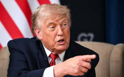 US President Donald Trump reacts and gestures during a bilateral meeting with India’s Prime Minister as part of the G7 summit, in Evian, eastern France, on June 17, 2026. A G7 summit is set to take place June 15 to 17 in the French town of Evian-les-Bains near Switzerland and it will be attended by country leaders as well as the EU’s foreign policy chief and ministers from Brazil, Canada, the United Arab Emirates and Turkey. (Photo by Mandel NGAN / AFP)