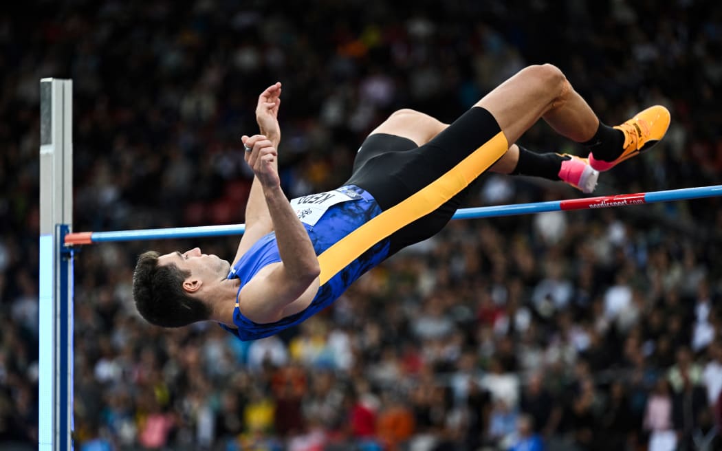 New Zealand's Hamish Kerr competes in the men's high jump final during the Diamond League athletics meeting in Zurich, 2023.
