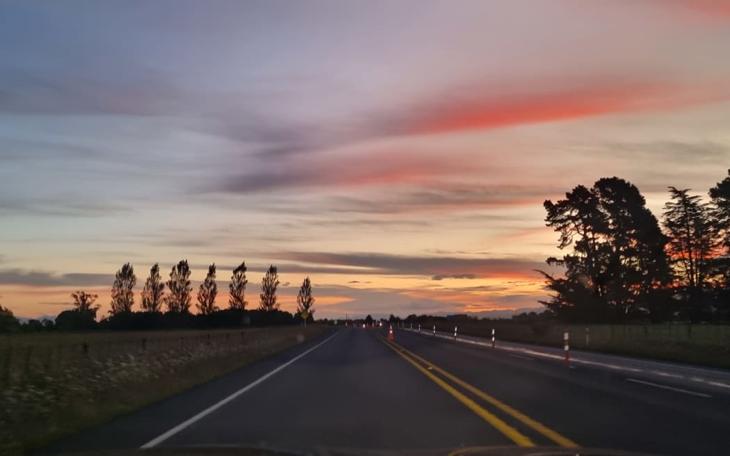 A stretch of highway south of Masterton at sunset.