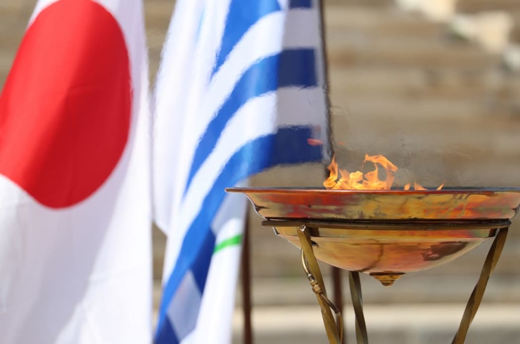 Olympic flame is set at Panathinaiko Stadium in Athens, Greece on March 14.  On the previous day, the Tokyo Olympic Flame Lighting ceremony was held with no spectators to avoid the spread of the new coronavirus.