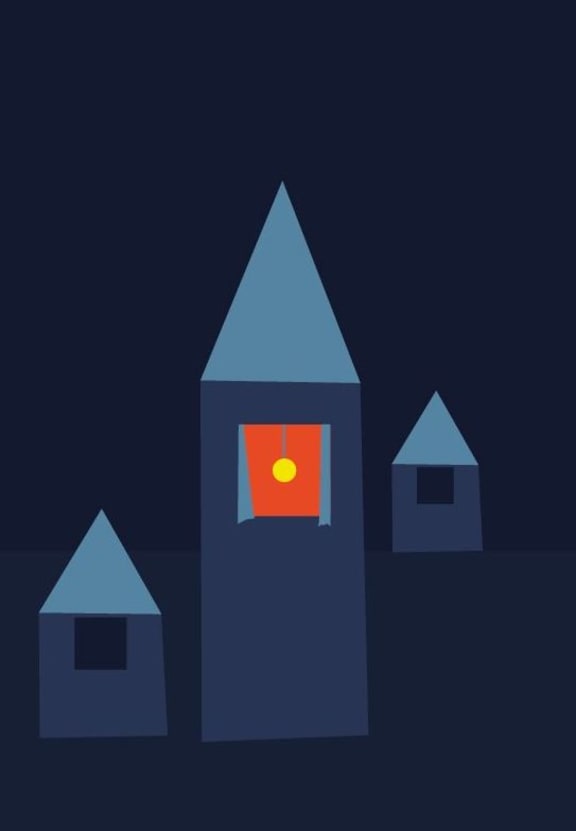 illustration of buildings at night