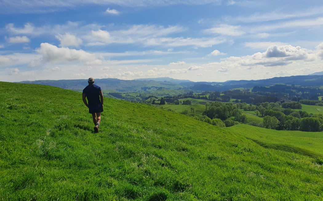 Viliata Junior Fonoti Taulago at the top of the farm he manages in Hawke's Bay.