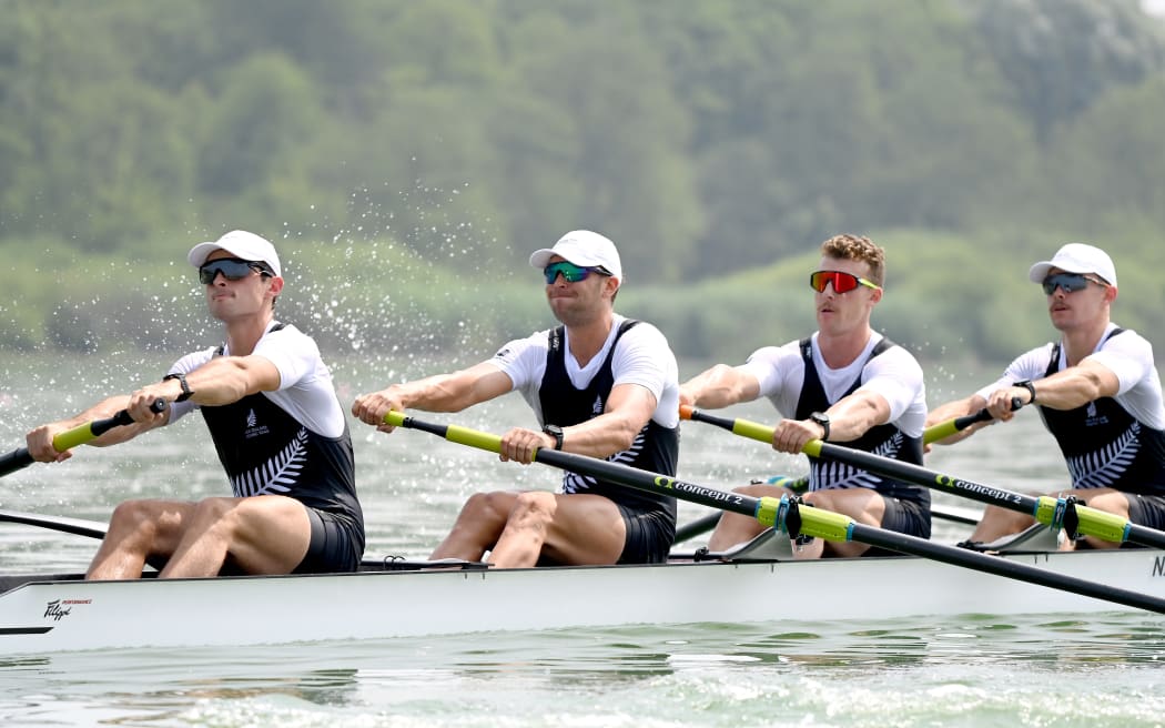 The New Zealand Men's Four of Flynn Eliadis-Watson, Zack Rumble, Campbell Crouch and Josh Vodanovich, 2025 World Cup Rowing - Varese, Italy - Day one 13 June 2025.
For editorial use only - Handout image - Photo credit: Rowing NZ