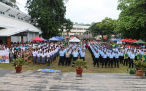 Police stand at attention after the farewell RAMSI parade.