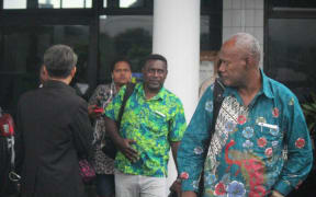 A Solomon Islands delegation arrives at Sentani Airport in Indonesia's Papua province, 24 April 2018.