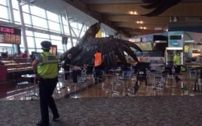 The eagle sculpture fell during an earthquake.