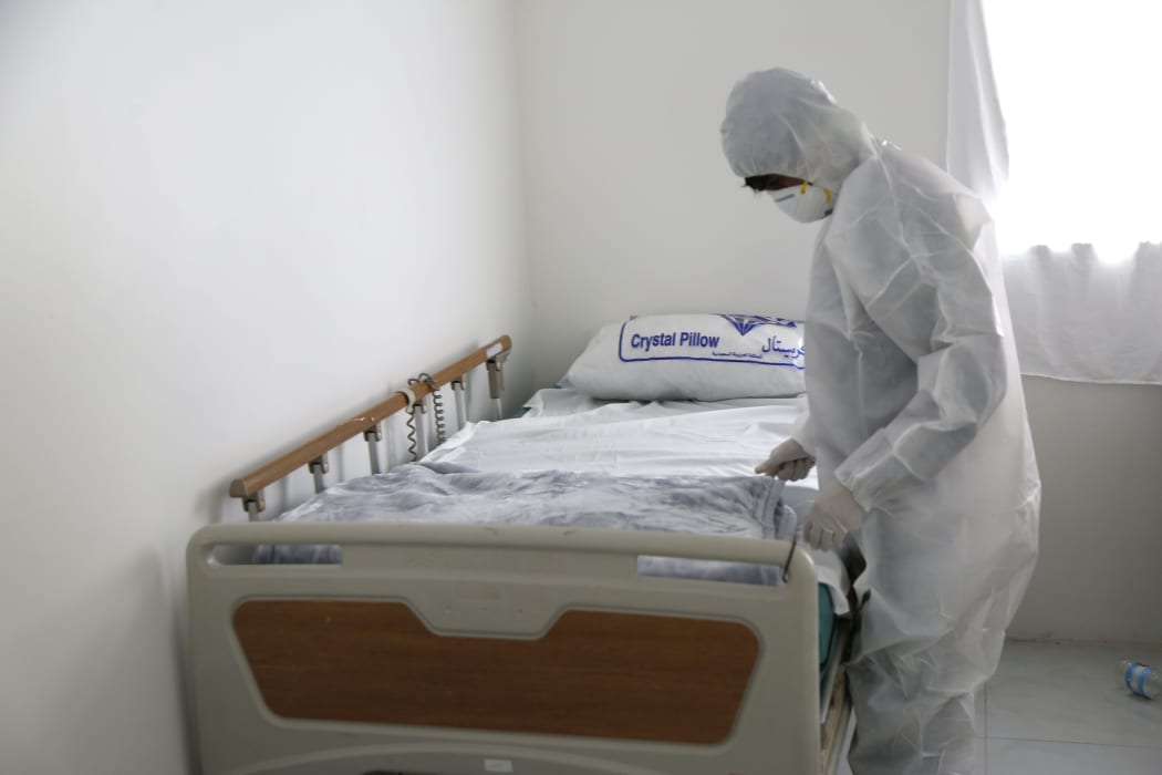 Officials establish a new department for coronavirus patients at Zaid Hospital within precautions against coronavirus (COVID-19) pandemic in Sanaa, Yemen on March 28, 2020.