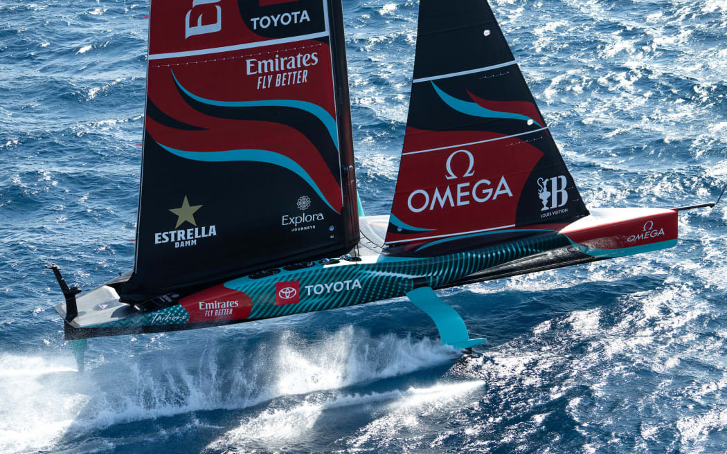 Team New Zealand in action off Barcelona, 2024.
