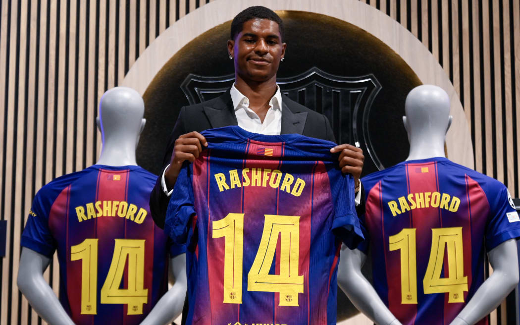 English forward Marcus Rashford who joined Barcelona on loan from Manchester United, 2025.
