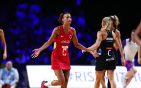 Serena Guthrie during the Netball World Cup 2019 semi final loss to the Silver Ferns.