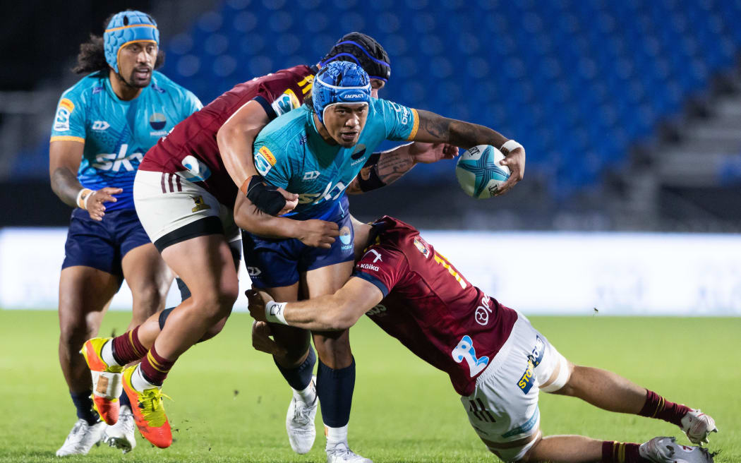 Moana Pasifika midfield back Danny Toala in the Moana Pasiﬁka versus Highlanders Super Rugby Paciﬁc game at Mt Smart Stadium, Auckland on 31 March, 2023.