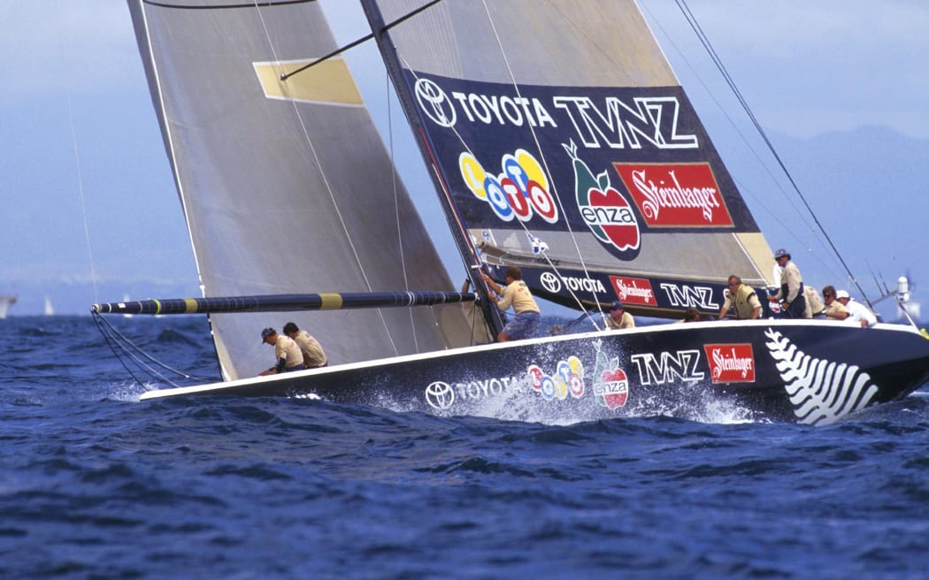 Black Magic sailing off San Diego at the 1995 America's Cup.
