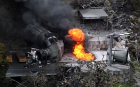 Flames emerge from a ventilation shaft at Pike River Coal Mine after the explosions in November 2010.