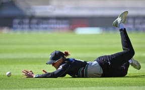 New Zealand's Maddy Green drops Australia's Georgia Voll during the NZ White Ferns v Australia 3rd T20 at Sky Stadium, Wellington.