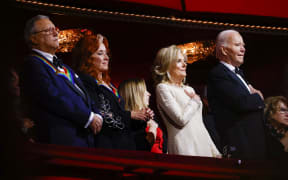 Arturo Sandoval, Bonnie Raitt, Jill Biden and Joe Biden attend the 47th Kennedy Center Honors.