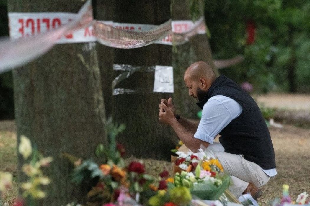 A man faces the Masjid Al Noor mosque March 19, Christchurch.