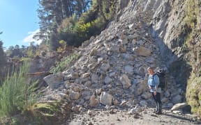 The Hinetai Road slip that has cut off road access in Motueka Valley.