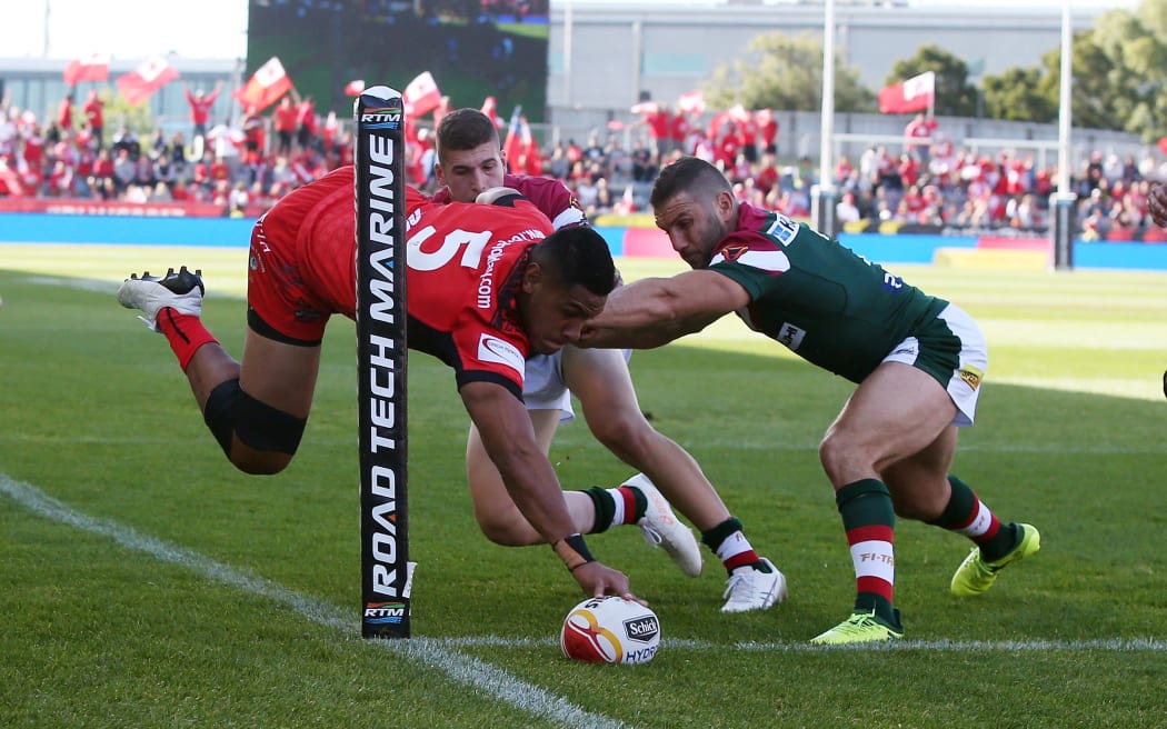 David Fusitu'a dots down in the corner against Lebanon.