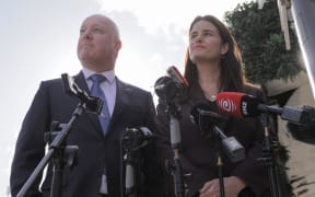 National Party leader Christopher Luxon and deputy Nicola Willis at the scene of the Loafers Lodge fire on 16 May, 2023.