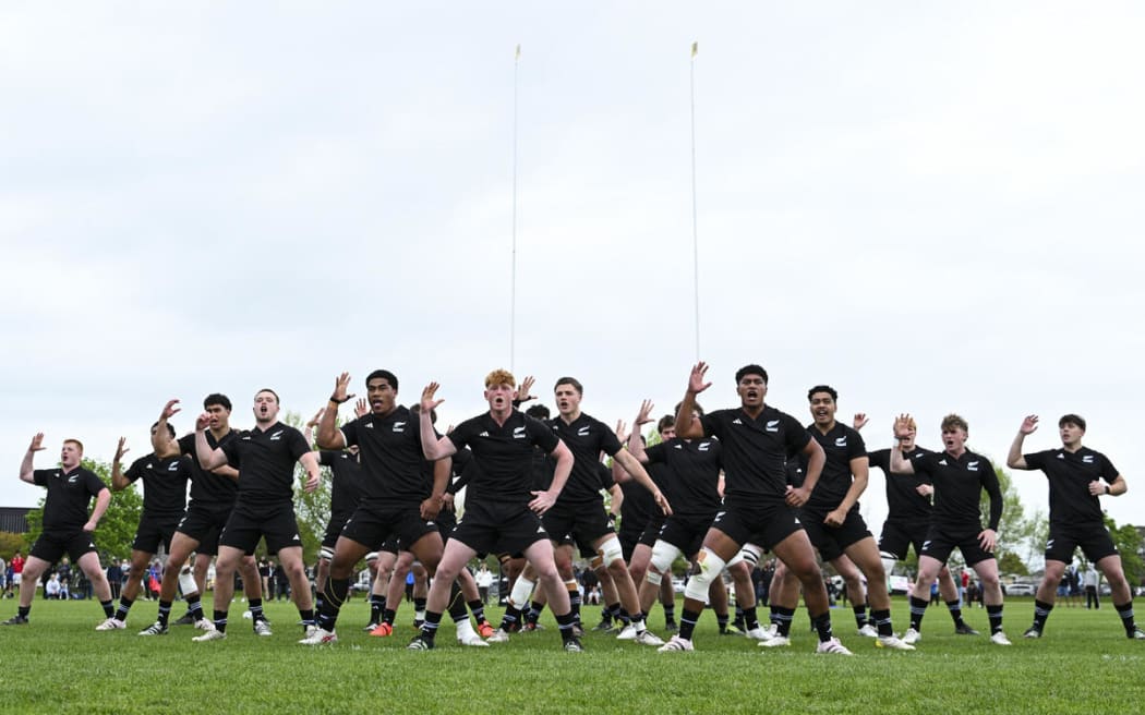 New Zealand Schools team perform a haka before the NZ Schools v Samoa U18 match.