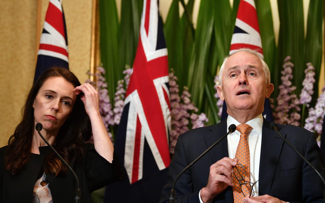 NZ Prime Minister Jacinda Ardern with her Australian counterpart Malcolm Turnbull in Sydney.