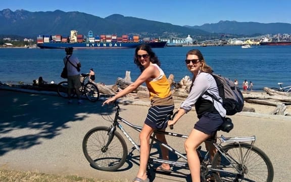 Caitlin Cherry biking with her niece Sophie in Vancouver.