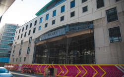 Barriers in front of Wellington Central Library.