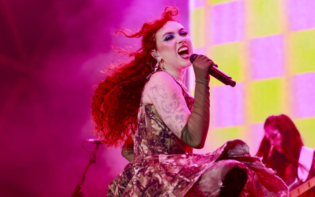 FRANKLIN, TENNESSEE - OCTOBER 01: Chappell Roan performs on stage during the Chappell Roan: The Midwest Princess Tour at FirstBank Amphitheater on October 01, 2024 in Franklin, Tennessee.   Jason Kempin/Getty Images/AFP (Photo by Jason Kempin / GETTY IMAGES NORTH AMERICA / Getty Images via AFP)