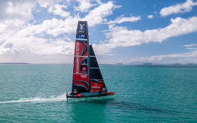Emirates Team New Zealand’s new AC75 sailing on Auckland’s Hauraki Gulf