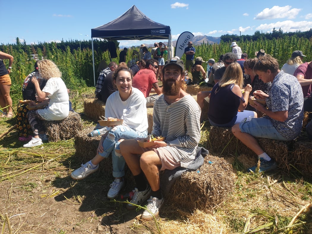 Liam O'Brien (centre) was among those who visited a Culverden hemp farm in the weekend to learn more about the crop.