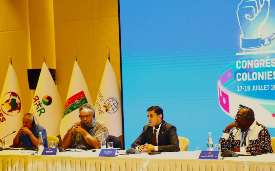 New Caledonia government's  pro-independence Mickaël Forrest (left) takes part in the Bakou Initiative Group’s (BIG) Congress of French Colonies in Azerbaijan – Photo BIG
