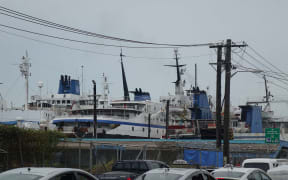 A lineup of ferries at port in Fiji's capital, Suva.