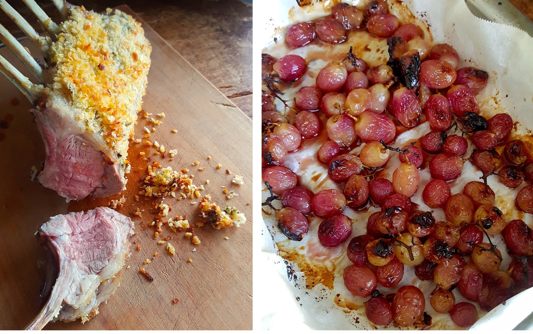 Crusted Lamb Racks with Roasted Grapes