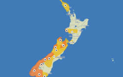 MetService’s weather watches and warnings on the morning of 10 April. Weather watches are denoted by yellow, while warnings are orange.