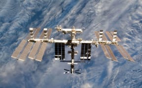 A NASA image showing a close-up view of the space station in 2011.