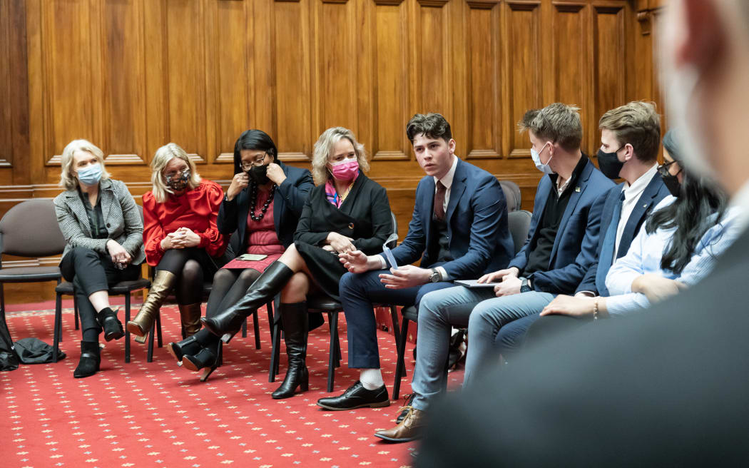 Aidan Donoghue (Youth Mp for Gaurav Sharma) addresses a round table of MPs and Youth MPs.