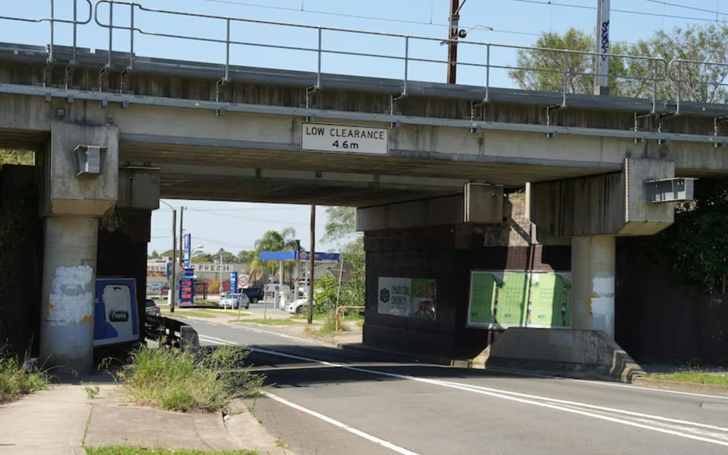 The graffiti appeared on each side of a railway underpass on Hector Street, Sefton, in Sydney, on15 December, 2024.