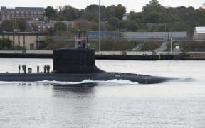 The USS Vermont, a Virginia-class SSN - nuclear powered submarine - in the Thames River, Connecticut, on 26 October, 2020.
