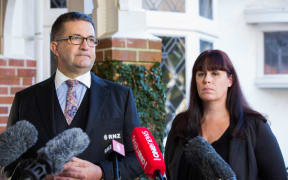Members of Teina Pora's legal team - Jonathan Krebs, left, and Ingrid Squire - speak to reporters on 15 June 2016.