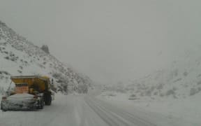 Snow gathers on the Crown Range road between Queenstown and Wanaka.
