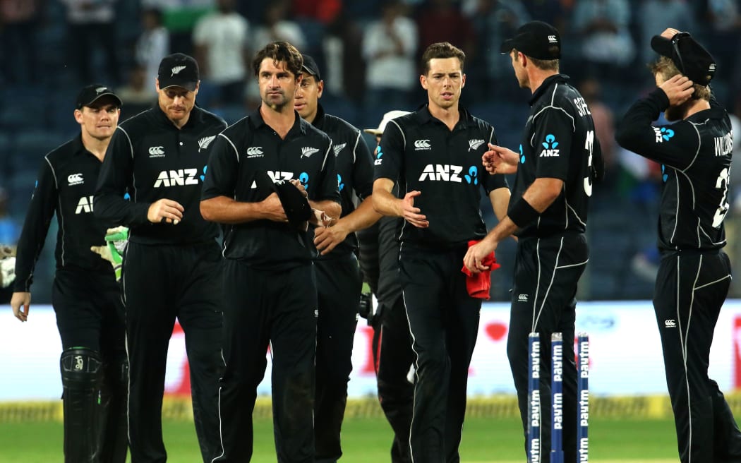 The Black Caps players following their ODI loss to India.