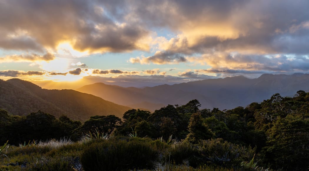 Sunset from John Reid Hut, Kahurangi, NZ