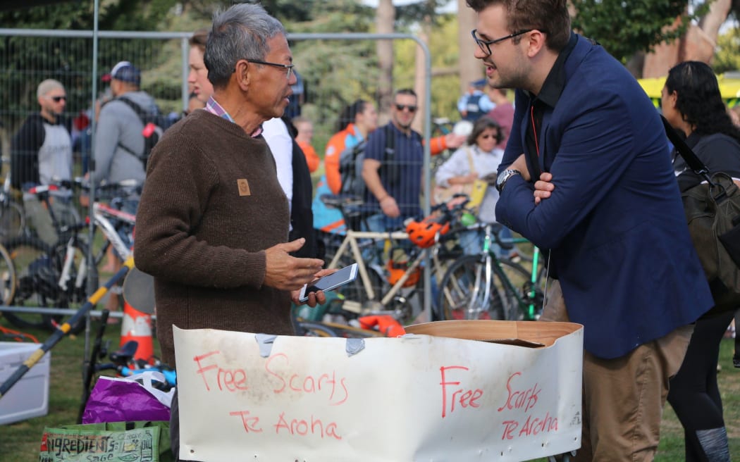 Free scarves at the national remembrance service in Christchurch