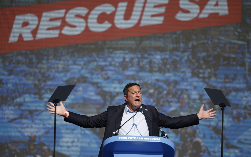 Democratic Alliance (DA) leader John Steenhuisen delivers his speech during what they call “DA’s We Can Rescue South Africa Rally” at Willowmoore Cricket Stadium in Benoni on 26 May, 2024.