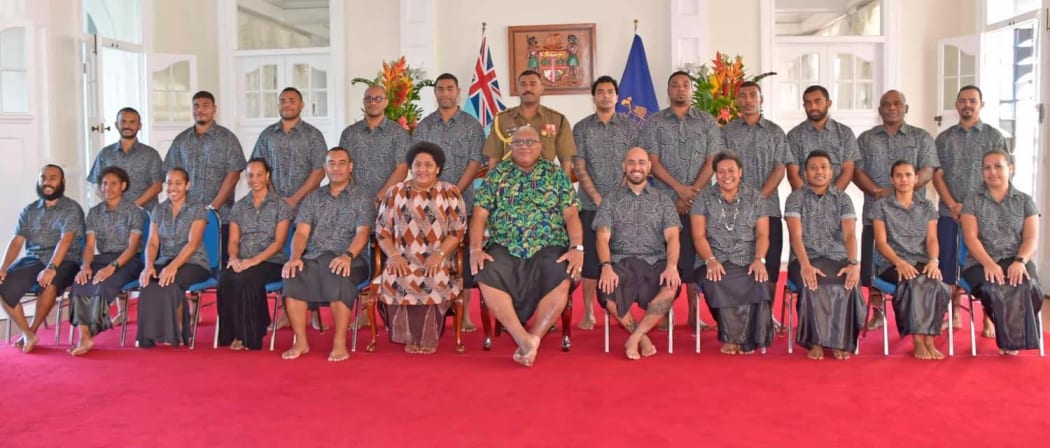 The Fiji hockey teams with Fijian President, Ratu Wiliame Katonivere