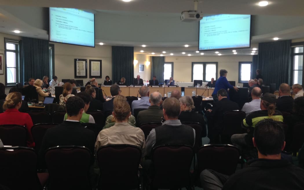 No public seating left at Auckland Council meeting on whether to drop 1080 in the Hunua Ranges.