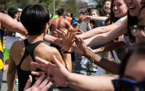 Runners at the 121st Boston Marathon